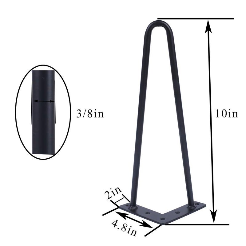 Osring 10 Inch Hairpin Legs Solid Steel Furniture Table Feet 4pcs, Heavy Duty Hairpin Feet 3/8â€ Dia 2 Rods Furniture Legs Black with Protector Pads for TV Stand, Cabinet and Coffee Table - Image 2